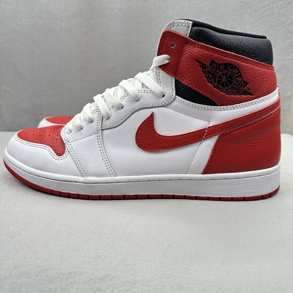Mens Size 14 Nike Air Jordan 1 Retro High OG Heritage Shoes White Red Sneakers - Picture 3 of 8